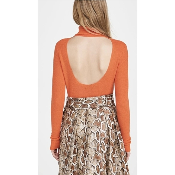 Ganni Open Back Rollneck Sweater in Flame Orange XS Lightweight Spring - Picture 1 of 9